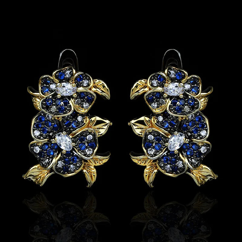 Micro Blue Zircon Flower Earrings