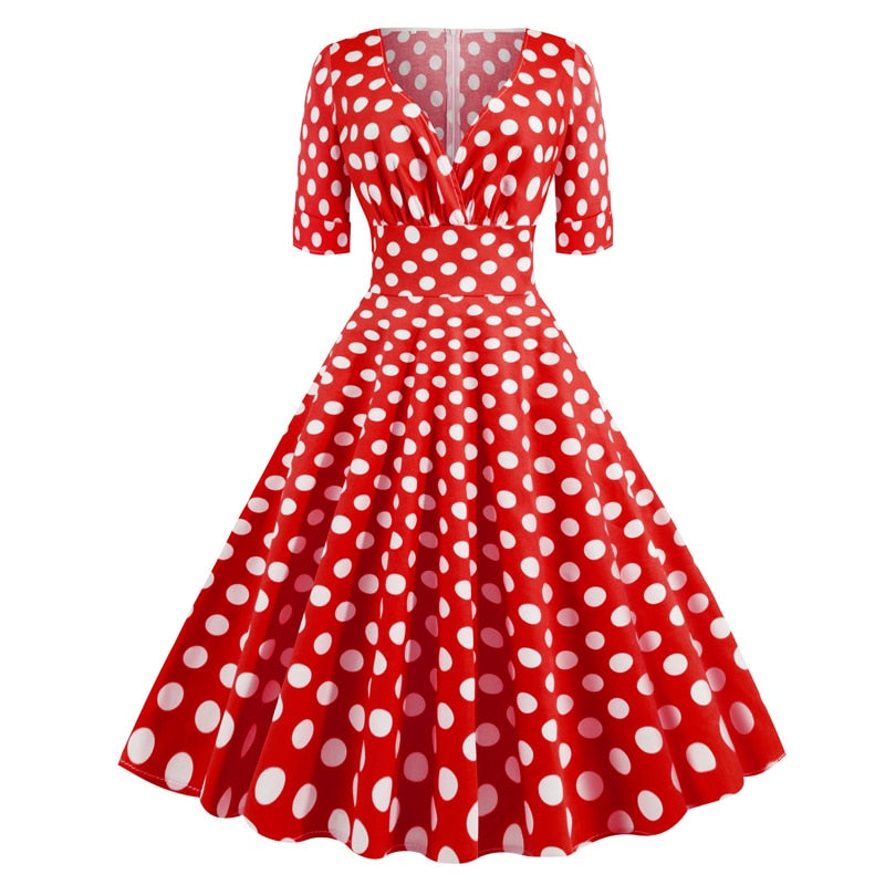 Polka Dot Half Sleeve Vintage Swing Dresses