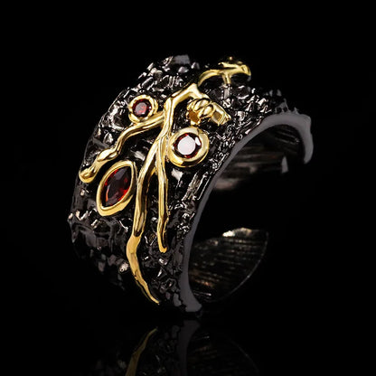 Medieval Ruby-Zircon Black & Gold Style Ring