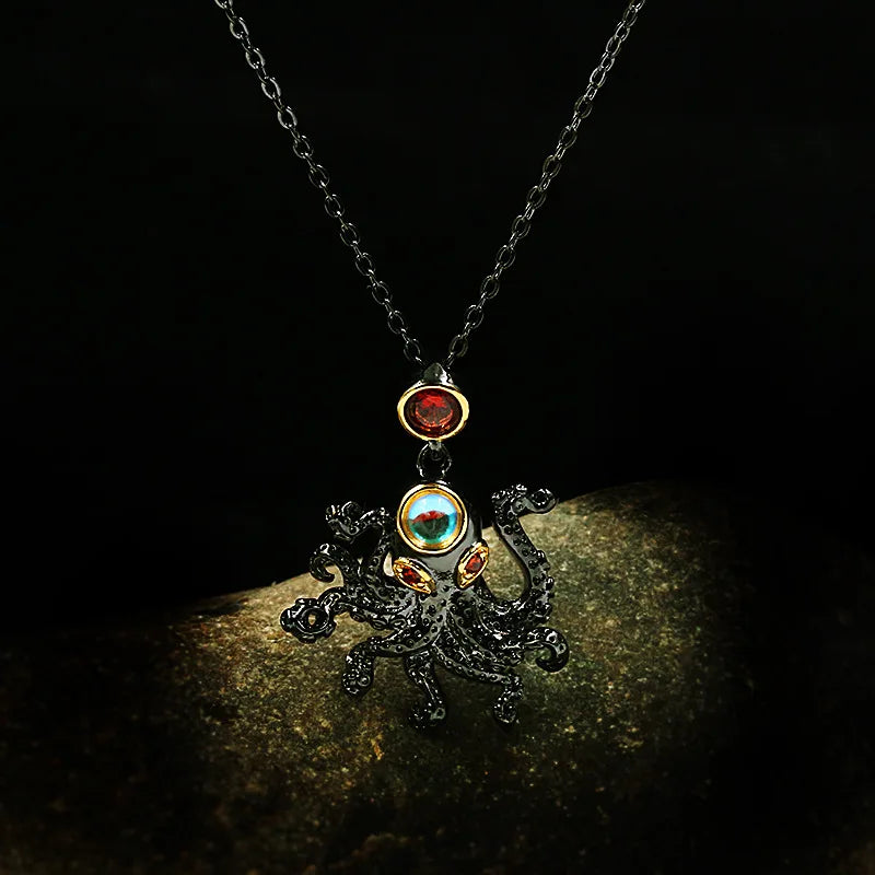 Black & Gold Style Octopus Zircon Necklace