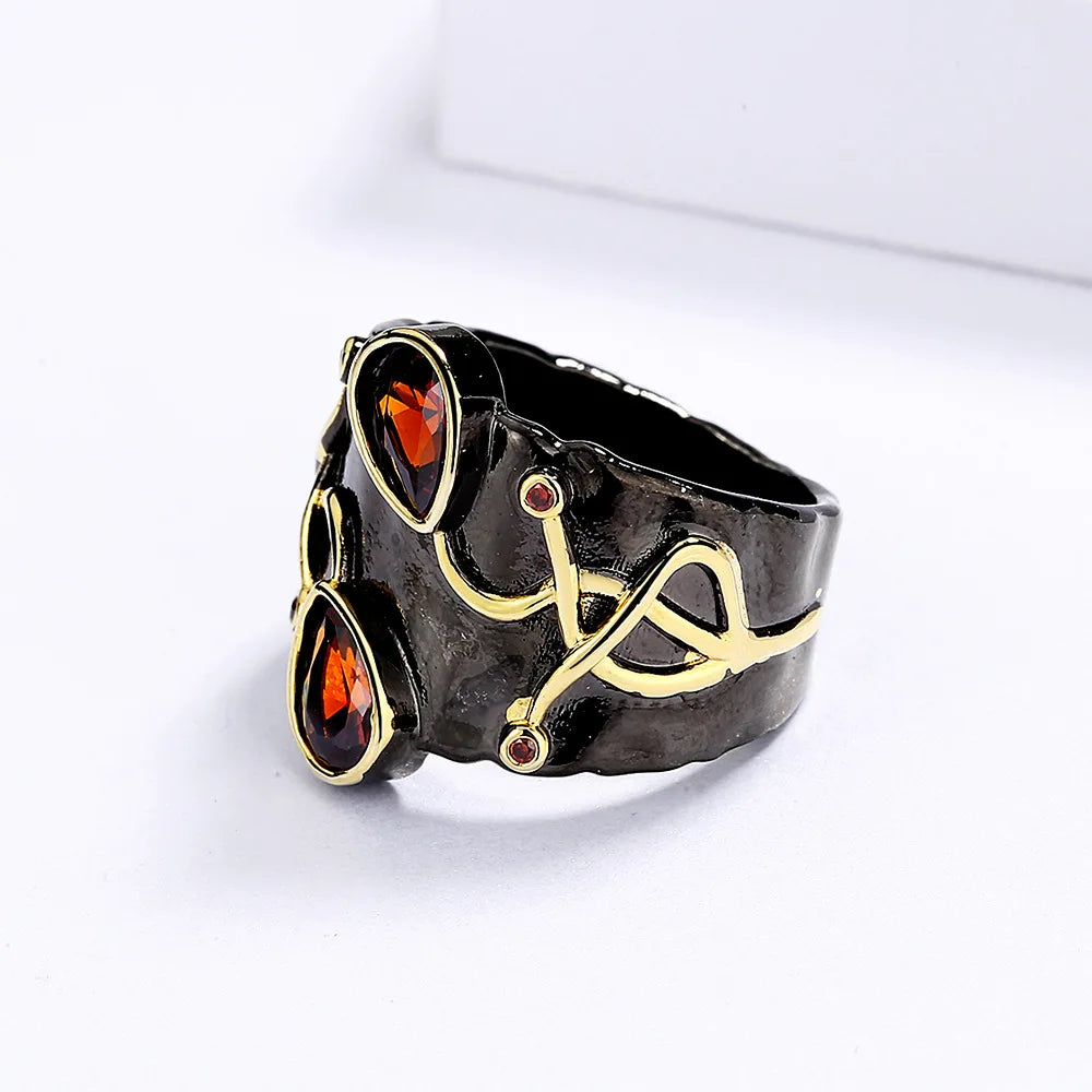 Rings Gold Winding Red Zircon Rings Black & Gold Style Girl Ring