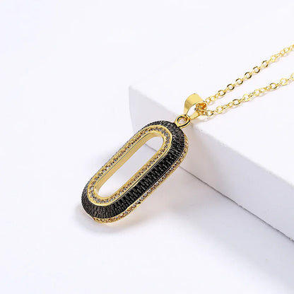 Necklace Oval Geometric Pendant Zircon Necklace Black & Gold Style Chain