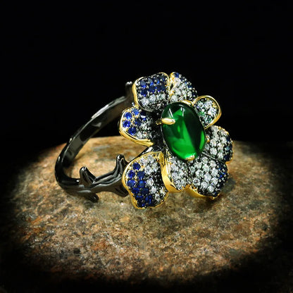 Flower Zircon Rings Emerald Atmosphere Rings Banquet