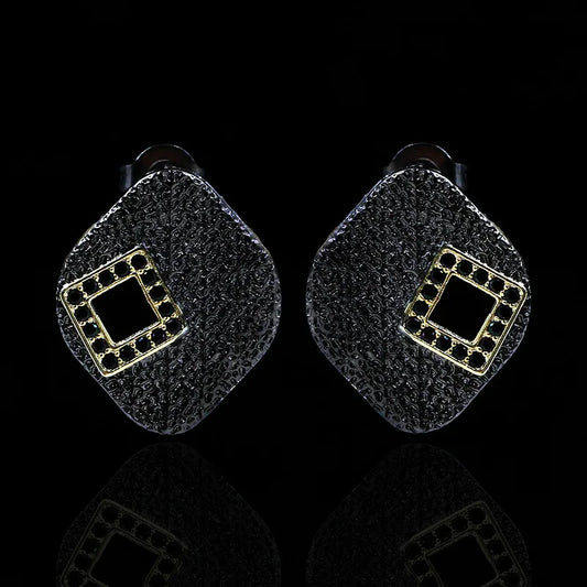 Geometric Square Earrings Black Zircon Earrings Black & Gold Style