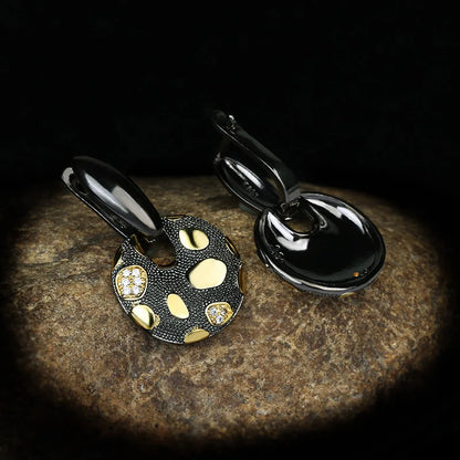 Earrings Disc Pendant Earrings Black & Gold Style Gold Earrings