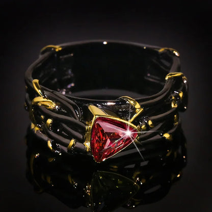 Twisted Black & Gold Style Peridot, Ruby-Zircon & Amethyst Zircon Rings