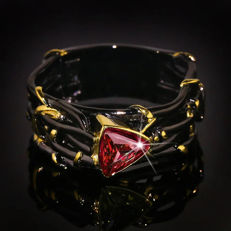 Twisted Black & Gold Style Peridot, Ruby-Zircon & Amethyst Zircon Rings