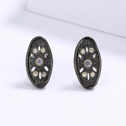 Black & Gold Style Earrings Zircon Flower Earrings