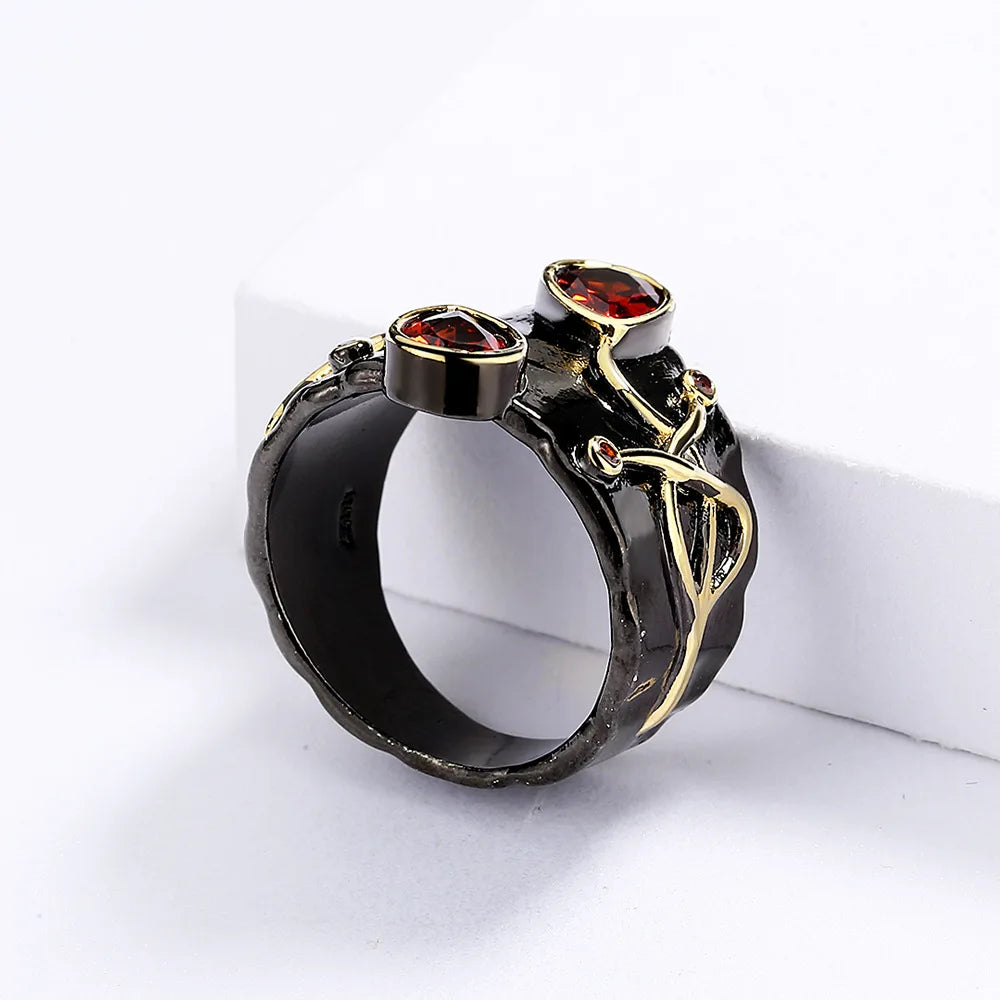 Rings Gold Winding Red Zircon Rings Black & Gold Style Girl Ring