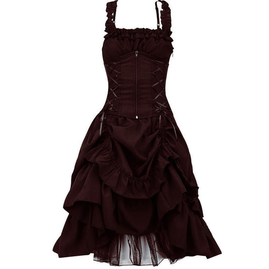 Victorian Royal Court Black Lace Midi Dress