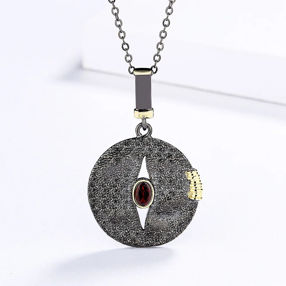 Black & Gold Style Necklace Disc Red Zircon Necklace