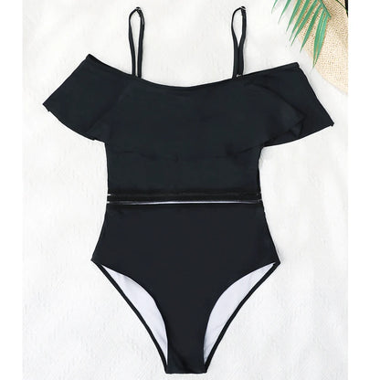 Ruffled Off The Shoulder One Piece Monokini Swimsuit