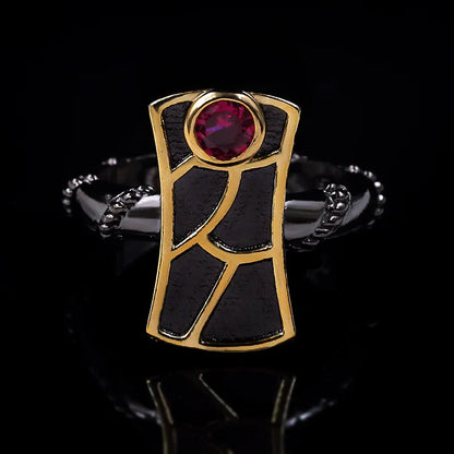 Zircon Rings Geometric Red Zircon Black & Gold Style Twist Rings