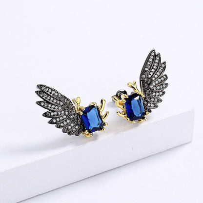 Exaggerated Blue Zircon Earrings Wing Shape Earrings Exquisite BridalEarrings