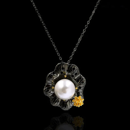 Flower Freshwater Pearl Necklaces Wild Black & Gold Style Chain Banquet