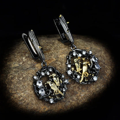 Black & Gold Style Series Zircon Bird Earrings