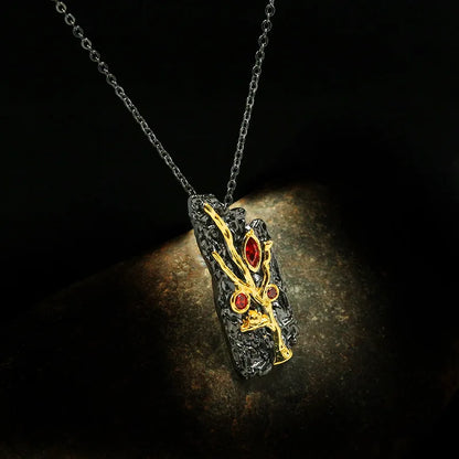 Romantic Red Zircon Black & Gold Style Branch Necklace