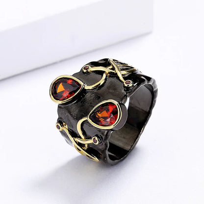 Rings Gold Winding Red Zircon Rings Black & Gold Style Girl Ring