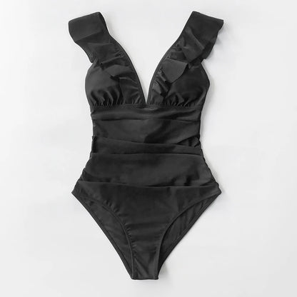 V-neck Ruffled One Piece Monokini Swimwear