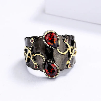 Rings Gold Winding Red Zircon Rings Black & Gold Style Girl Ring