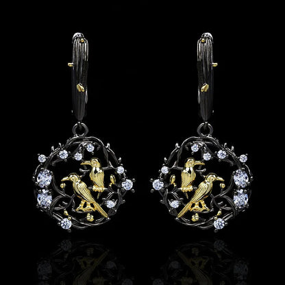 Black & Gold Style Series Zircon Bird Earrings