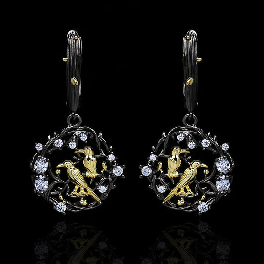 Black & Gold Style Series Zircon Bird Earrings