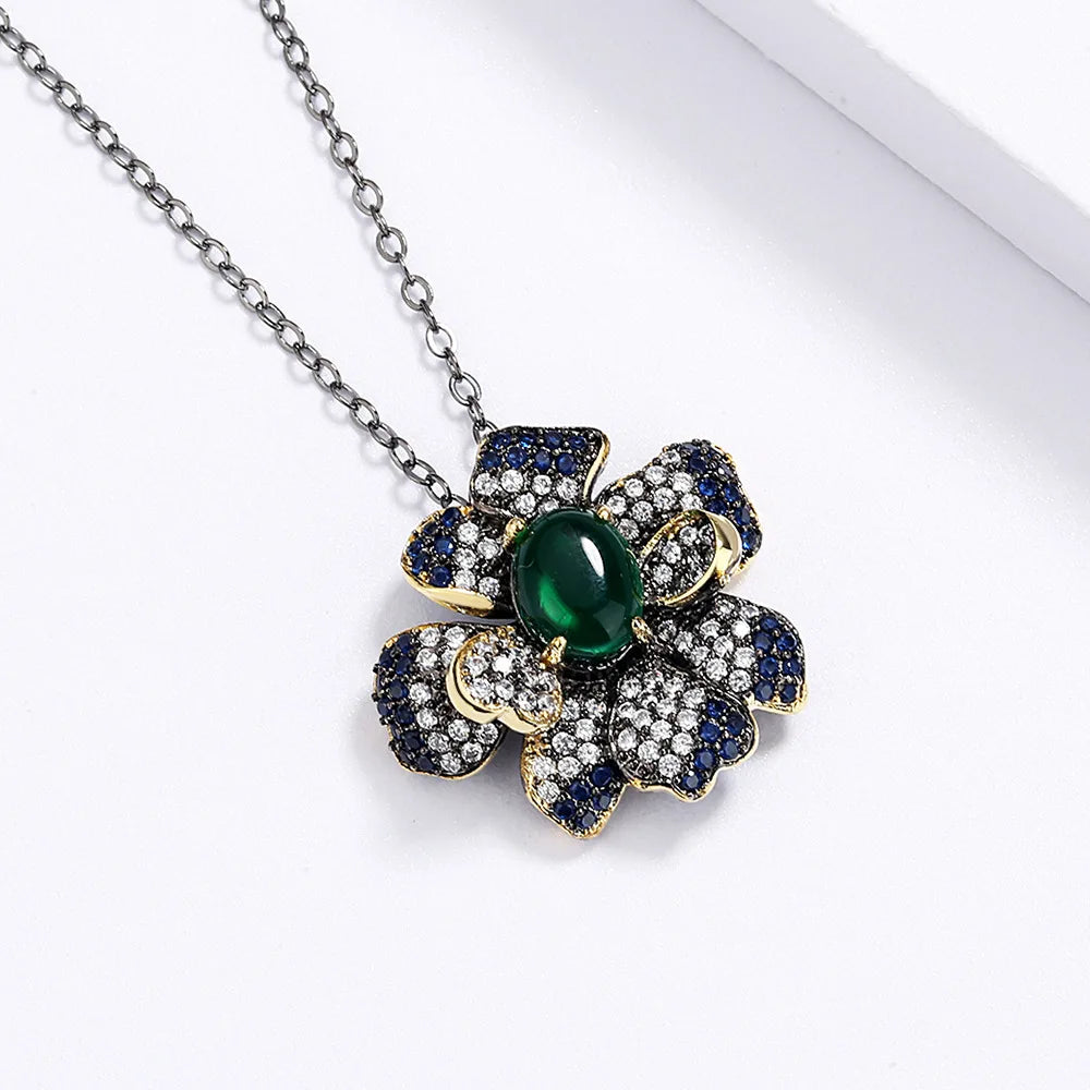 Flower Chain Green Translucent Zircon Pendant Chain