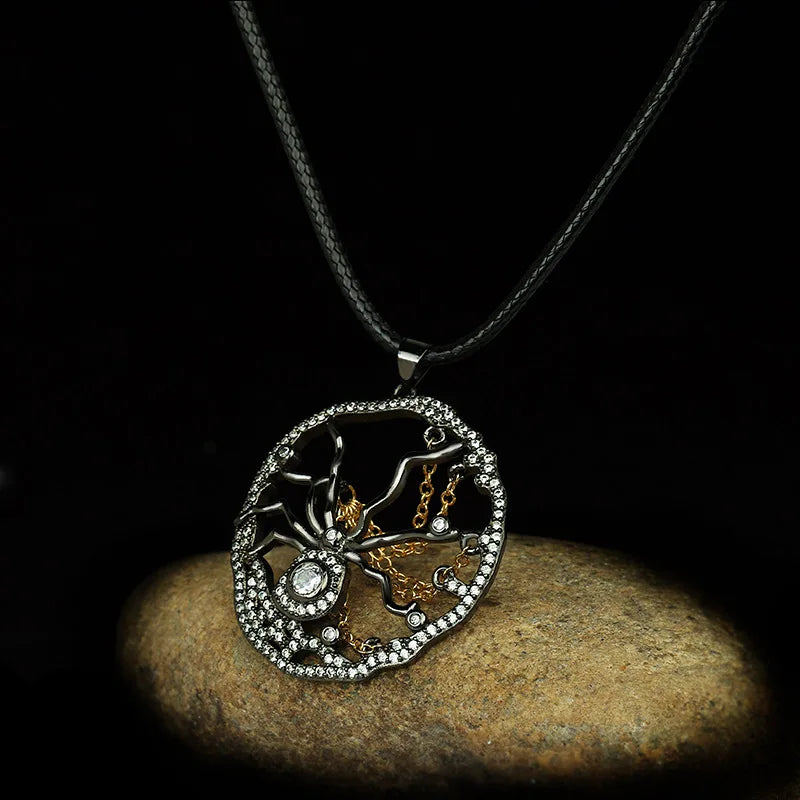 Europe & America Spider Zircon Pendant Two Spider Chain