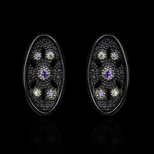 Black & Gold Style Earrings Zircon Flower Earrings