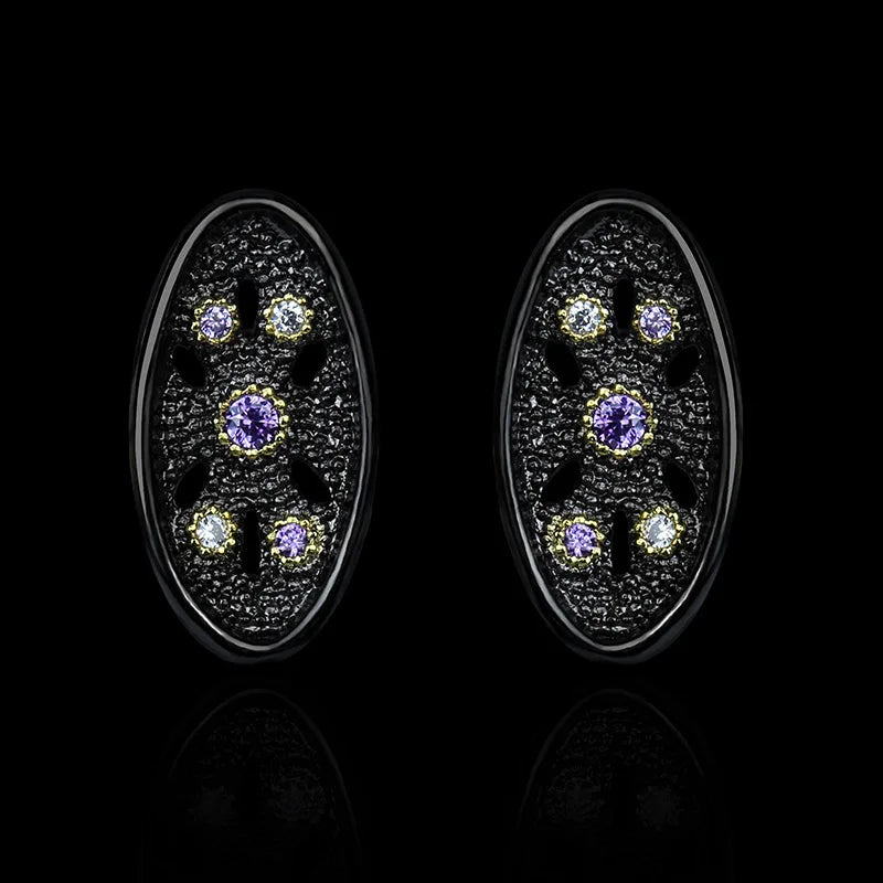 Black & Gold Style Earrings Zircon Flower Earrings