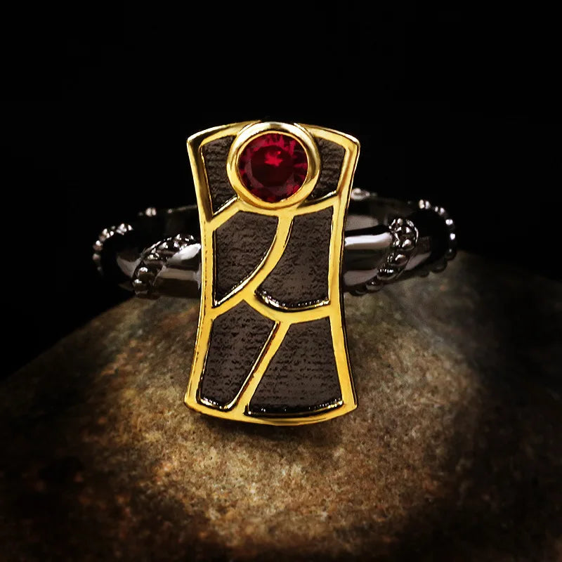 Zircon Rings Geometric Red Zircon Black & Gold Style Twist Rings