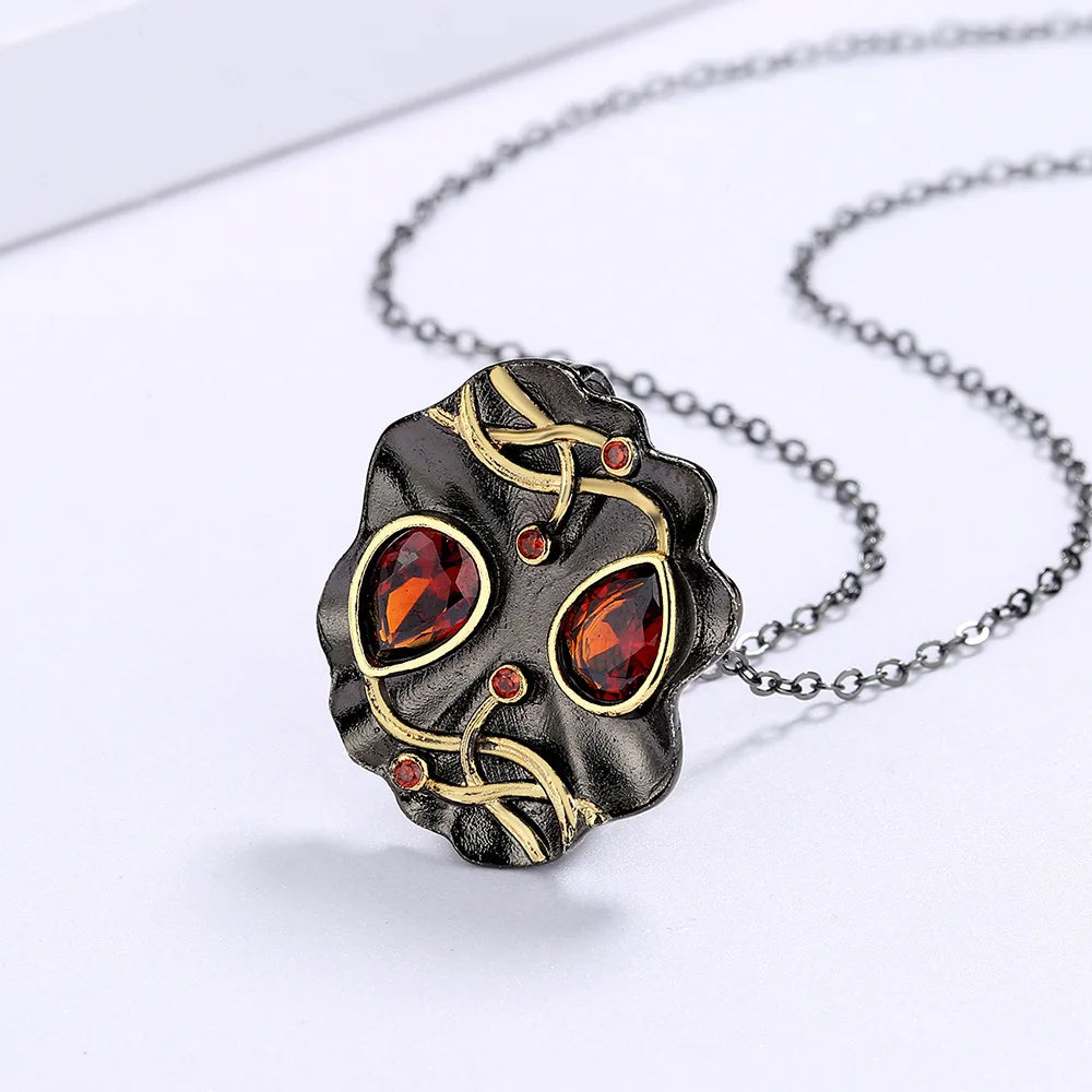 Black & Gold Style Necklaces Red Zircon Pendant Chain