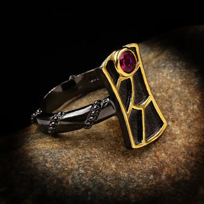 Zircon Rings Geometric Red Zircon Black & Gold Style Twist Rings