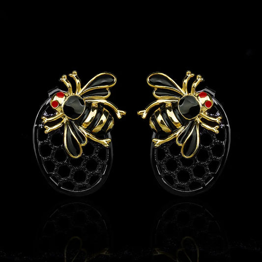 Black & Gold Little Bee Stud Earrings