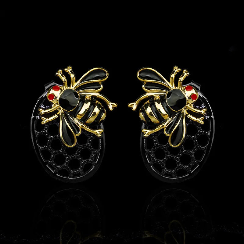 Black & Gold Little Bee Stud Earrings