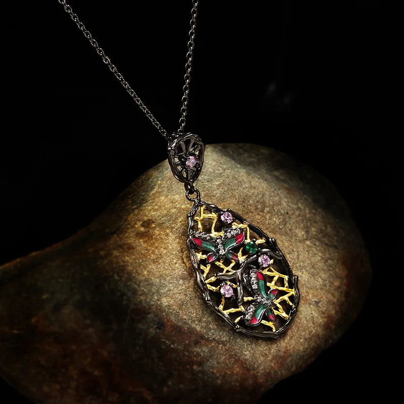 Beautiful Butterfly Black & Gold Series Zircon Necklace