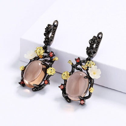 Temperament Palace Earrings Water Drop Exquisite Transparent Zircon Flower Earrings