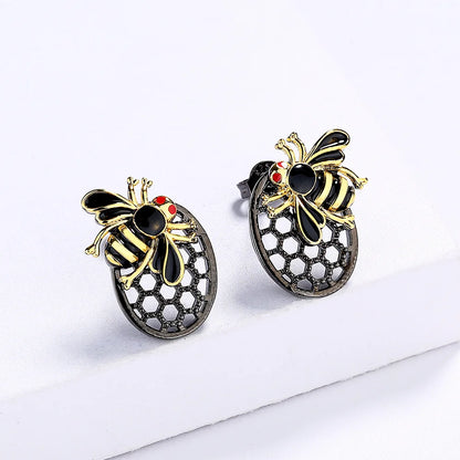 Black & Gold Little Bee Stud Earrings