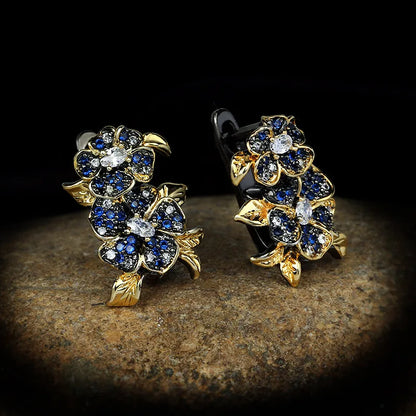 Micro Blue Zircon Flower Earrings