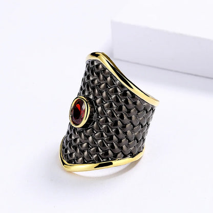 Black & Gold Style Rings Geometric Rings Red Zircon Ring