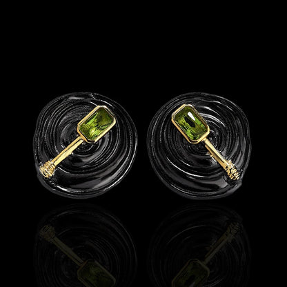 Green Zircon Disc Earrings