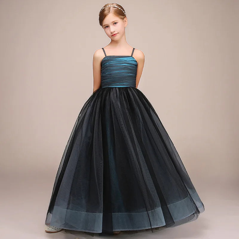 Dideyttawl Tulle Spaghetti Straps Flower Girl Dresses For Wedding Kids Girl Long Formal Birthday Party Gown Princess Gowns