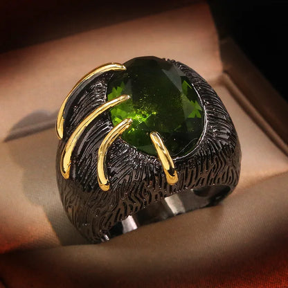 Jumbo Dragons Eye Black & Gold Style Emerald Zircon Ring