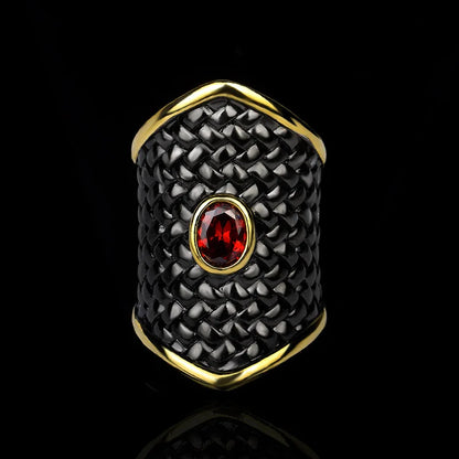 Black & Gold Style Rings Geometric Rings Red Zircon Ring