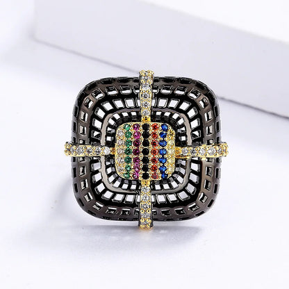 Ring Black & Gold Style Flower Rings Zircon Geometric Black & Gold Style