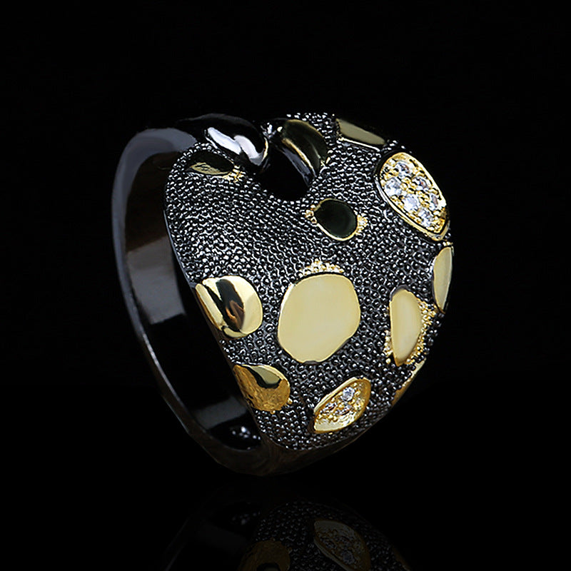 Medieval Black & Gold Style Crystal Zircon Ring