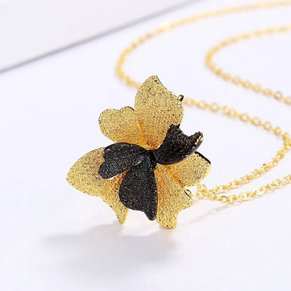 Black & Gold Style Two-Flower Pendant Ins Wind Necklace Chain