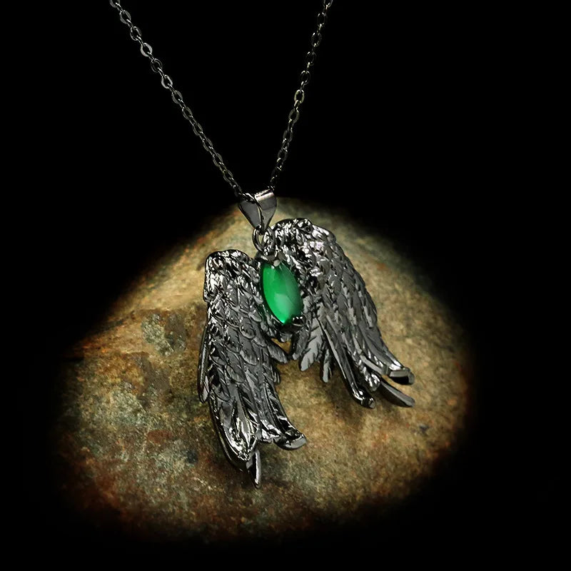 Feathered Wings Necklace with Green Zircon Stone