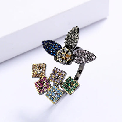 Petals Rings Zircon Opening Adjustment Flower Ring