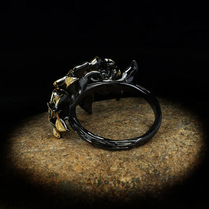 Ring Flower Rings Zircon Black & Gold Style Rings